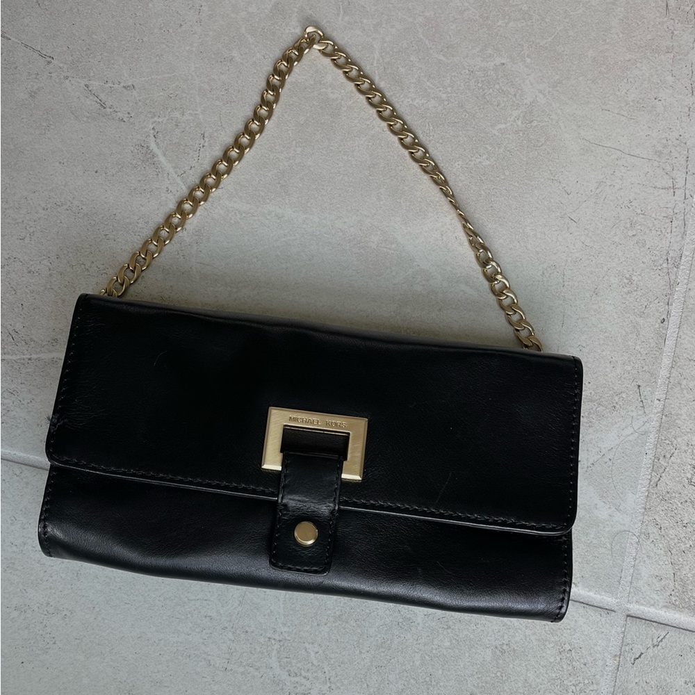 Michael Kors Black and Gold Leather Purse